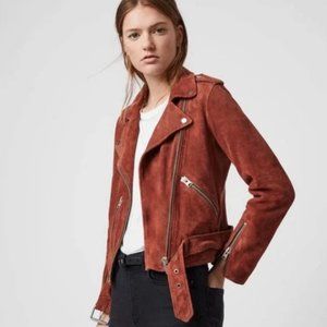 NWT Allsaints Suede Leather Balfern Moto Biker Jacket in Red
